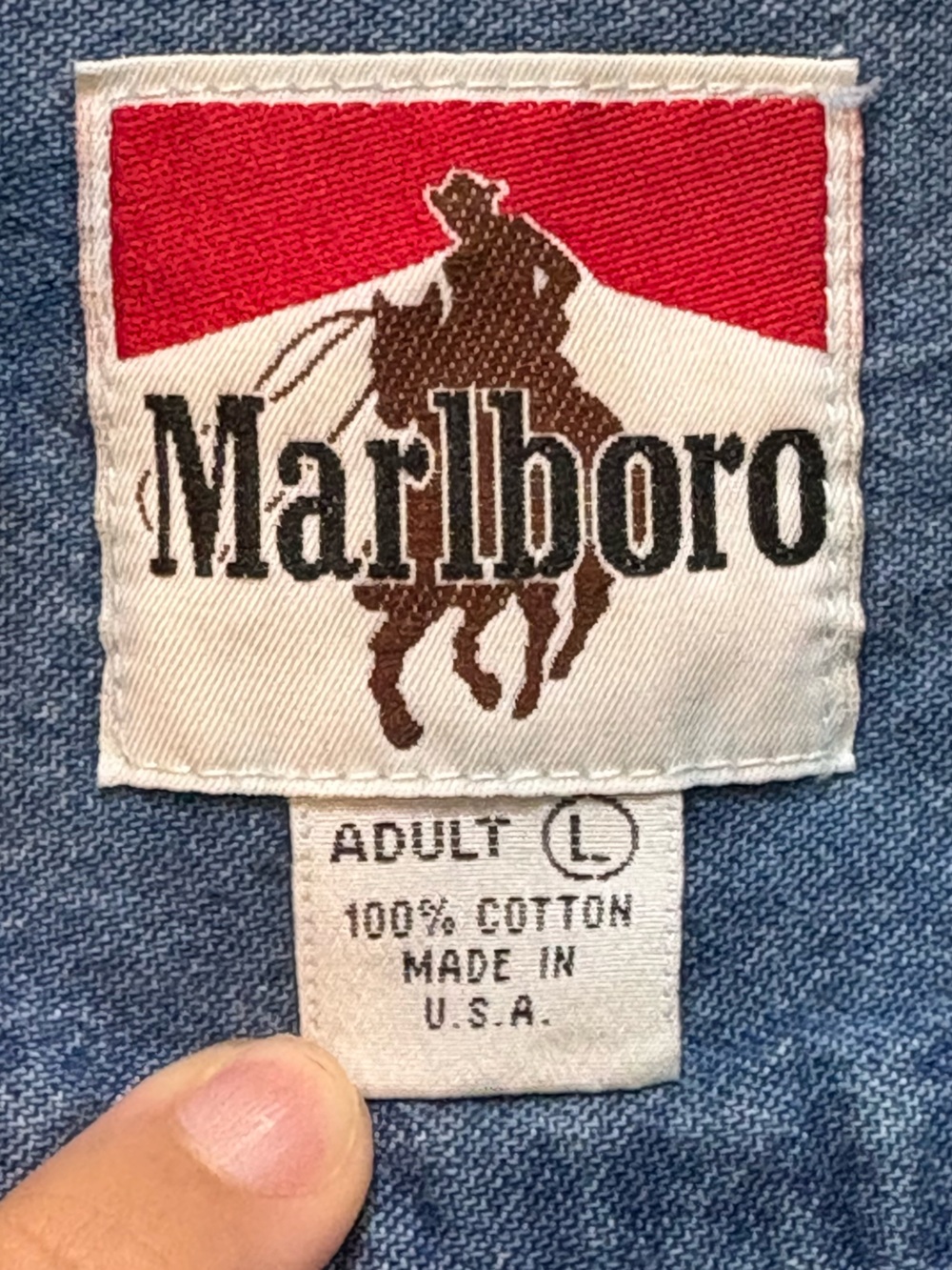 Vintage 90s Marlboro Country Store Denim Shirt Made in USA Adult Large L Red Tab - Picture 5 of 6